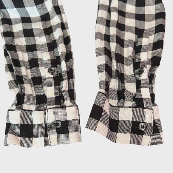 Madewell Buffalo Check Plaid Wrap Front Shirt Size Small Black White - Picture 10 of 13